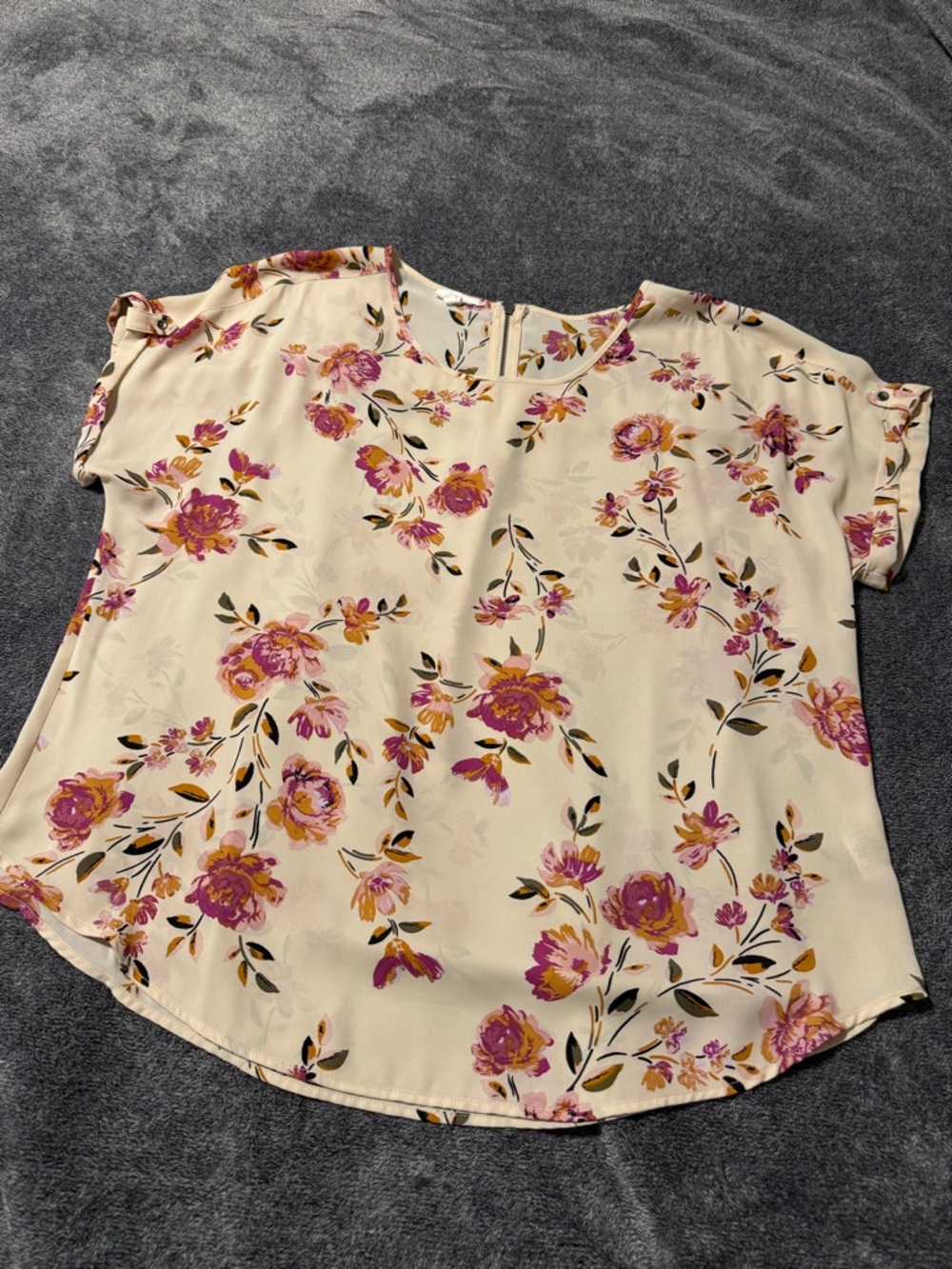 Maurices Women’s Floral Short-Sleeve Blouse - Cream with Pink Floral Print